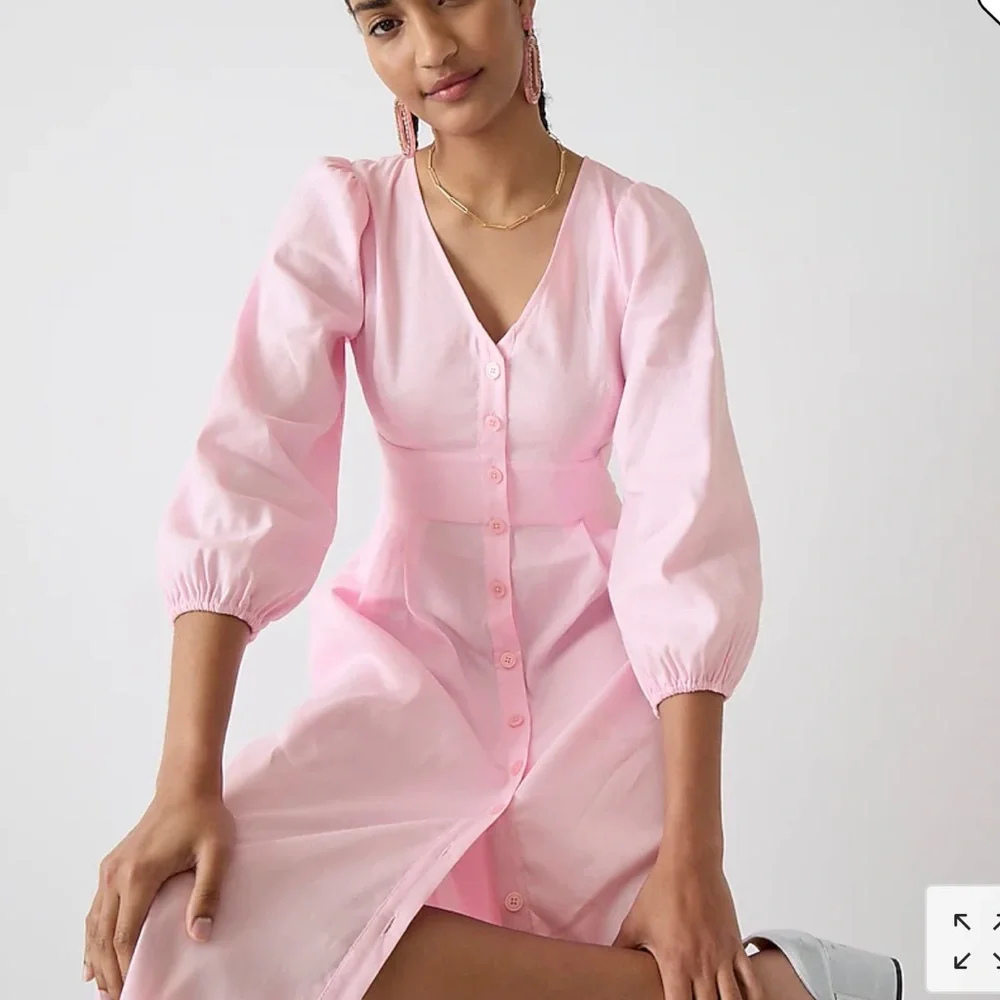 J. Crew Pink Midi Dress with Puff Sleeves